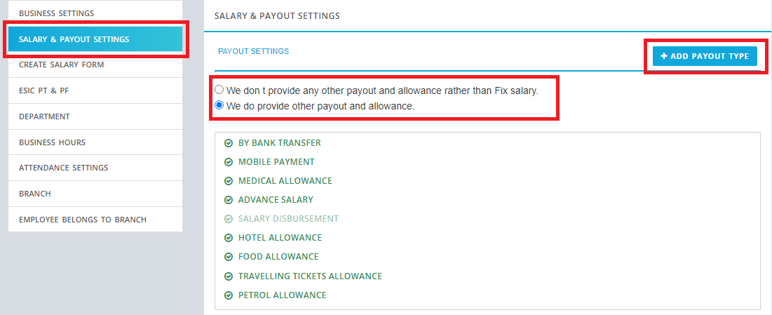 Payout Setting